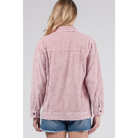 Stone Washed Corduroy Jacket New S M L New Pink - Picture 3 of 8